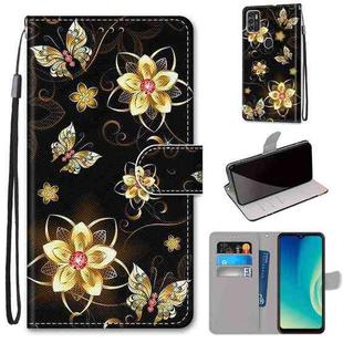 For ZTE Blade A7s 2020 Coloured Drawing Cross Texture Horizontal Flip PU Leather Case with Holder & Card Slots & Wallet & Lanyard(Gold Diamond Butterfly)