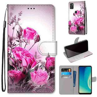 For ZTE Blade A7s 2020 Coloured Drawing Cross Texture Horizontal Flip PU Leather Case with Holder & Card Slots & Wallet & Lanyard(Wild Rose)