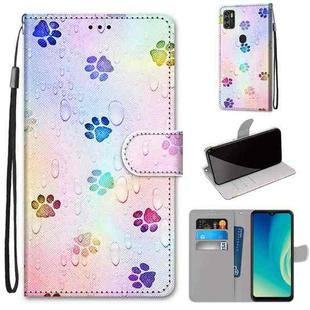 For ZTE Blade A7s 2020 Coloured Drawing Cross Texture Horizontal Flip PU Leather Case with Holder & Card Slots & Wallet & Lanyard(Footprint Water Drops)