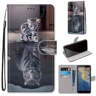 For ZTE Blade A31 Coloured Drawing Cross Texture Horizontal Flip PU Leather Case with Holder & Card Slots & Wallet & Lanyard(Cat Becomes Tiger)