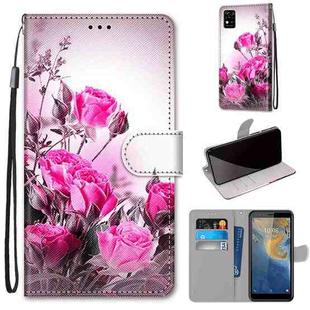 For ZTE Blade A31 Coloured Drawing Cross Texture Horizontal Flip PU Leather Case with Holder & Card Slots & Wallet & Lanyard(Wild Rose)