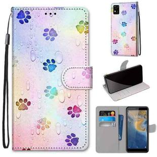 For ZTE Blade A31 Coloured Drawing Cross Texture Horizontal Flip PU Leather Case with Holder & Card Slots & Wallet & Lanyard(Footprint Water Drops)