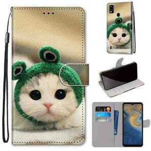 For ZTE Blade A51 Coloured Drawing Cross Texture Horizontal Flip PU Leather Case with Holder & Card Slots & Wallet & Lanyard(Frog Kitten)