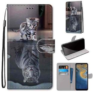 For ZTE Blade A51 Coloured Drawing Cross Texture Horizontal Flip PU Leather Case with Holder & Card Slots & Wallet & Lanyard(Cat Becomes Tiger)