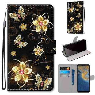For ZTE Blade A51 Coloured Drawing Cross Texture Horizontal Flip PU Leather Case with Holder & Card Slots & Wallet & Lanyard(Gold Diamond Butterfly)