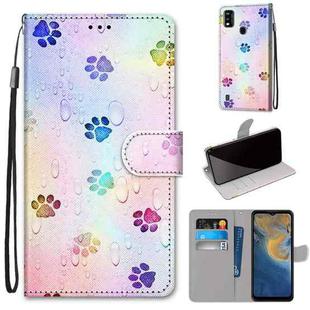 For ZTE Blade A51 Coloured Drawing Cross Texture Horizontal Flip PU Leather Case with Holder & Card Slots & Wallet & Lanyard(Footprint Water Drops)