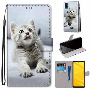 For ZTE Blade A71 Coloured Drawing Cross Texture Horizontal Flip PU Leather Case with Holder & Card Slots & Wallet & Lanyard(Small Gray Cat)