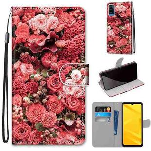 For ZTE Blade A71 Coloured Drawing Cross Texture Horizontal Flip PU Leather Case with Holder & Card Slots & Wallet & Lanyard(Pink Rose Garden)