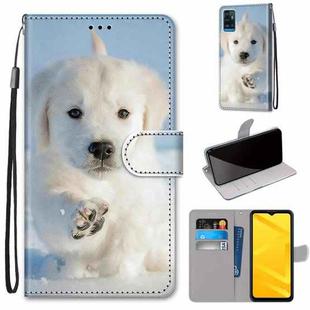 For ZTE Blade A71 Coloured Drawing Cross Texture Horizontal Flip PU Leather Case with Holder & Card Slots & Wallet & Lanyard(Snow Puppy)