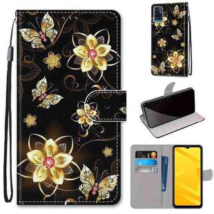 For ZTE Blade A71 Coloured Drawing Cross Texture Horizontal Flip PU Leather Case with Holder & Card Slots & Wallet & Lanyard(Gold Diamond Butterfly)