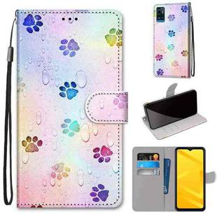 For ZTE Blade A71 Coloured Drawing Cross Texture Horizontal Flip PU Leather Case with Holder & Card Slots & Wallet & Lanyard(Footprint Water Drops)