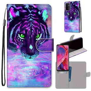 For OPPO A54 5G / A74 5G / A93 5G / A93s 5G Coloured Drawing Cross Texture Horizontal Flip PU Leather Case with Holder & Card Slots & Wallet & Lanyard(Tiger Drinking Water)