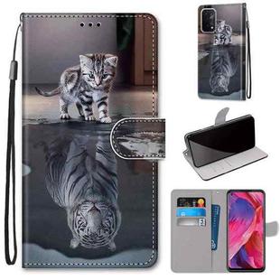 For OPPO A54 5G / A74 5G / A93 5G / A93s 5G Coloured Drawing Cross Texture Horizontal Flip PU Leather Case with Holder & Card Slots & Wallet & Lanyard(Cat Becomes Tiger)