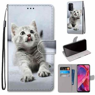 For OPPO A54 5G / A74 5G / A93 5G / A93s 5G Coloured Drawing Cross Texture Horizontal Flip PU Leather Case with Holder & Card Slots & Wallet & Lanyard(Small Gray Cat)