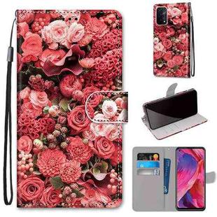 For OPPO A54 5G / A74 5G / A93 5G / A93s 5G Coloured Drawing Cross Texture Horizontal Flip PU Leather Case with Holder & Card Slots & Wallet & Lanyard(Pink Rose Garden)