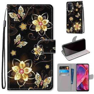 For OPPO A54 5G / A74 5G / A93 5G / A93s 5G Coloured Drawing Cross Texture Horizontal Flip PU Leather Case with Holder & Card Slots & Wallet & Lanyard(Gold Diamond Butterfly)