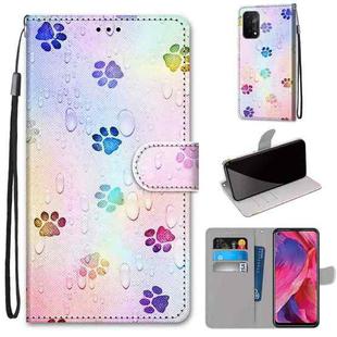 For OPPO A54 5G / A74 5G / A93 5G / A93s 5G Coloured Drawing Cross Texture Horizontal Flip PU Leather Case with Holder & Card Slots & Wallet & Lanyard(Footprint Water Drops)