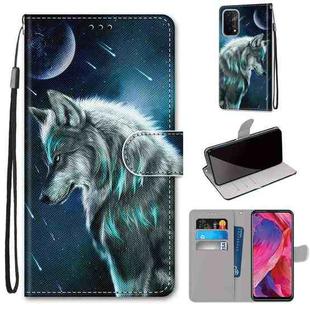 For OPPO A54 5G / A74 5G / A93 5G / A93s 5G Coloured Drawing Cross Texture Horizontal Flip PU Leather Case with Holder & Card Slots & Wallet & Lanyard(Pensive Wolf)