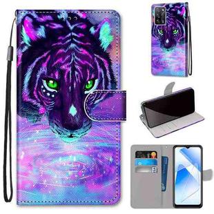 For OPPO A55 5G / A54 4G / A53s 5G / A16 4G Coloured Drawing Cross Texture Horizontal Flip PU Leather Case with Holder & Card Slots & Wallet & Lanyard(Tiger Drinking Water)