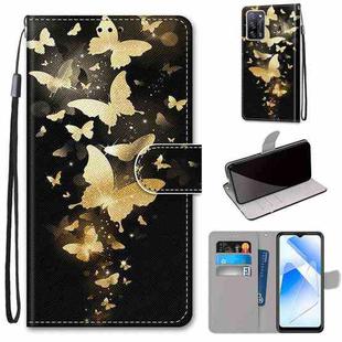 For OPPO A55 5G / A54 4G / A53s 5G / A16 4G Coloured Drawing Cross Texture Horizontal Flip PU Leather Case with Holder & Card Slots & Wallet & Lanyard(Golden Butterfly Group)
