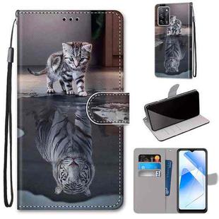 For OPPO A55 5G / A54 4G / A53s 5G / A16 4G Coloured Drawing Cross Texture Horizontal Flip PU Leather Case with Holder & Card Slots & Wallet & Lanyard(Cat Becomes Tiger)