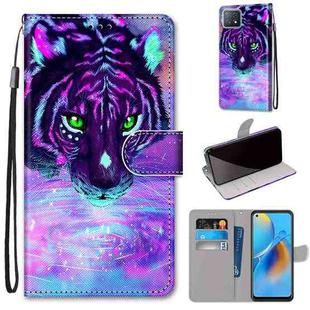For OPPO A72 5G / A73 5G / A53 5G Coloured Drawing Cross Texture Horizontal Flip PU Leather Case with Holder & Card Slots & Wallet & Lanyard(Tiger Drinking Water)