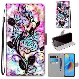 For OPPO A72 5G / A73 5G / A53 5G Coloured Drawing Cross Texture Horizontal Flip PU Leather Case with Holder & Card Slots & Wallet & Lanyard(Color Bottom Hollow Flower)