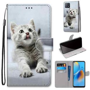 For OPPO A72 5G / A73 5G / A53 5G Coloured Drawing Cross Texture Horizontal Flip PU Leather Case with Holder & Card Slots & Wallet & Lanyard(Small Gray Cat)