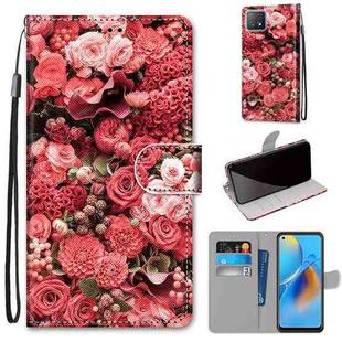 For OPPO A72 5G / A73 5G / A53 5G Coloured Drawing Cross Texture Horizontal Flip PU Leather Case with Holder & Card Slots & Wallet & Lanyard(Pink Rose Garden)