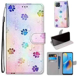 For OPPO A72 5G / A73 5G / A53 5G Coloured Drawing Cross Texture Horizontal Flip PU Leather Case with Holder & Card Slots & Wallet & Lanyard(Footprint Water Drops)