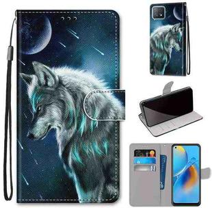 For OPPO A72 5G / A73 5G / A53 5G Coloured Drawing Cross Texture Horizontal Flip PU Leather Case with Holder & Card Slots & Wallet & Lanyard(Pensive Wolf)