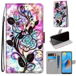For OPPO A74 4G / F19 Coloured Drawing Cross Texture Horizontal Flip PU Leather Case with Holder & Card Slots & Wallet & Lanyard(Color Bottom Hollow Flower)