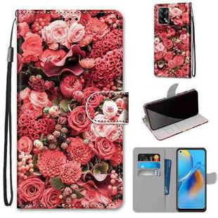 For OPPO A74 4G / F19 Coloured Drawing Cross Texture Horizontal Flip PU Leather Case with Holder & Card Slots & Wallet & Lanyard(Pink Rose Garden)