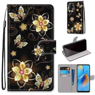 For OPPO A74 4G / F19 Coloured Drawing Cross Texture Horizontal Flip PU Leather Case with Holder & Card Slots & Wallet & Lanyard(Gold Diamond Butterfly)