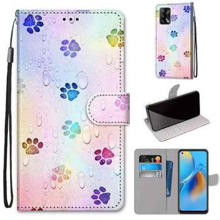 For OPPO A74 4G / F19 Coloured Drawing Cross Texture Horizontal Flip PU Leather Case with Holder & Card Slots & Wallet & Lanyard(Footprint Water Drops)