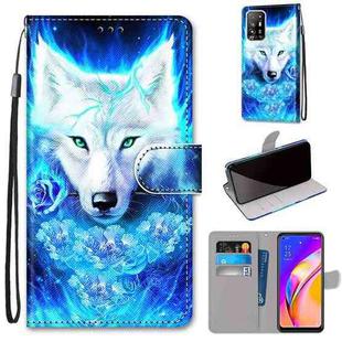 For OPPO F19 Pro+ 5G / A94 5G / A95 5G Coloured Drawing Cross Texture Horizontal Flip PU Leather Case with Holder & Card Slots & Wallet & Lanyard(Rose Wolf)