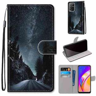 For OPPO F19 Pro+ 5G / A94 5G / A95 5G Coloured Drawing Cross Texture Horizontal Flip PU Leather Case with Holder & Card Slots & Wallet & Lanyard(Mountain Road Starry Sky)