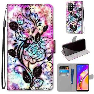 For OPPO F19 Pro+ 5G / A94 5G / A95 5G Coloured Drawing Cross Texture Horizontal Flip PU Leather Case with Holder & Card Slots & Wallet & Lanyard(Color Bottom Hollow Flower)