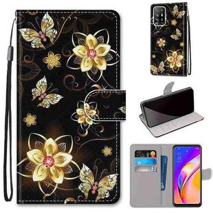 For OPPO F19 Pro+ 5G / A94 5G / A95 5G Coloured Drawing Cross Texture Horizontal Flip PU Leather Case with Holder & Card Slots & Wallet & Lanyard(Gold Diamond Butterfly)