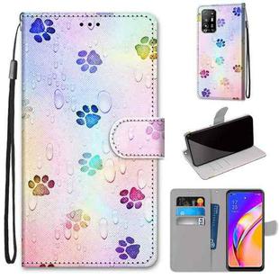 For OPPO F19 Pro+ 5G / A94 5G / A95 5G Coloured Drawing Cross Texture Horizontal Flip PU Leather Case with Holder & Card Slots & Wallet & Lanyard(Footprint Water Drops)