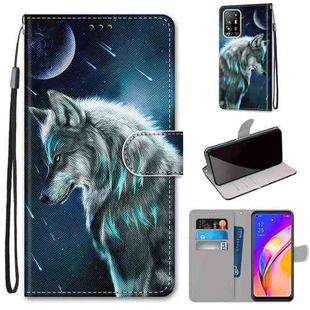 For OPPO F19 Pro+ 5G / A94 5G / A95 5G Coloured Drawing Cross Texture Horizontal Flip PU Leather Case with Holder & Card Slots & Wallet & Lanyard(Pensive Wolf)