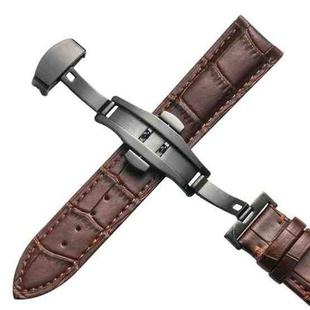 22mm Classic Cowhide Leather Black Butterfly Buckle Watch Band(Brown)