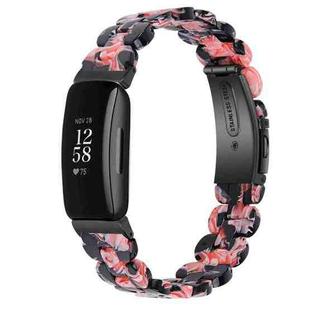 For Fitbit Inspire 2 / Inspire Oval Resin Watch Band(Black Pink Flower)