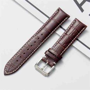 12mm Calf Leather Watch Band(Brown White Lines)