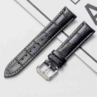 14mm Calf Leather Watch Band(Black White Lines)