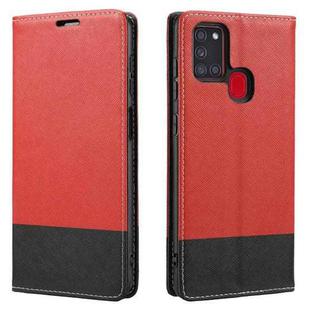 For Samsung Galaxy A21s Cross Texture Magnetic Horizontal Flip Leather Case with Card Slots & Holder & Wallet(Red)