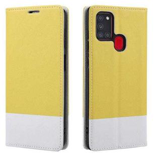 For Samsung Galaxy A21s Cross Texture Magnetic Horizontal Flip Leather Case with Card Slots & Holder & Wallet(Yellow)