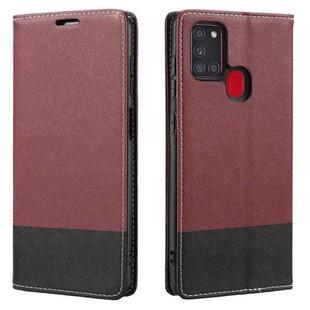 For Samsung Galaxy A21s Cross Texture Magnetic Horizontal Flip Leather Case with Card Slots & Holder & Wallet(Wine Red)