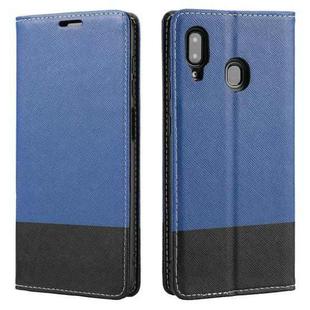 For Samsung Galaxy A30 Cross Texture Magnetic Horizontal Flip Leather Case with Card Slots & Holder & Wallet(Blue)