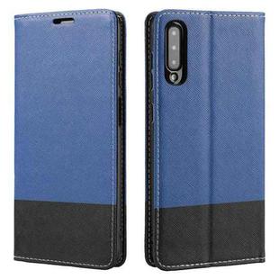 For Samsung Galaxy A50 Cross Texture Magnetic Horizontal Flip Leather Case with Card Slots & Holder & Wallet(Blue)